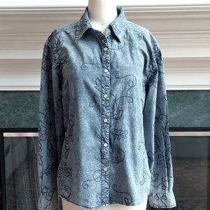 CRE8IONS Lightweight Embroidered Button Down Blouse